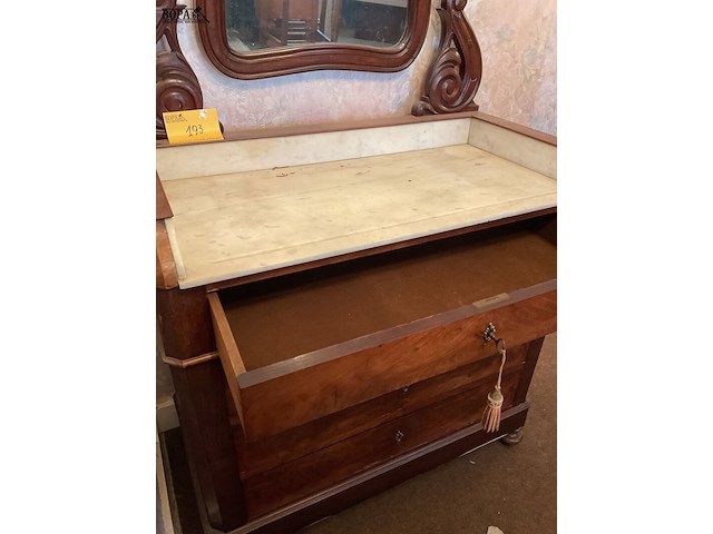 Lot 193 - commode mahoniehout met spiegel en 4 lades - afbeelding 3 van  6