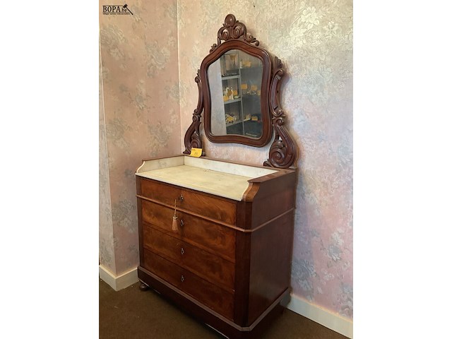 Lot 193 - commode mahoniehout met spiegel en 4 lades - afbeelding 4 van  6