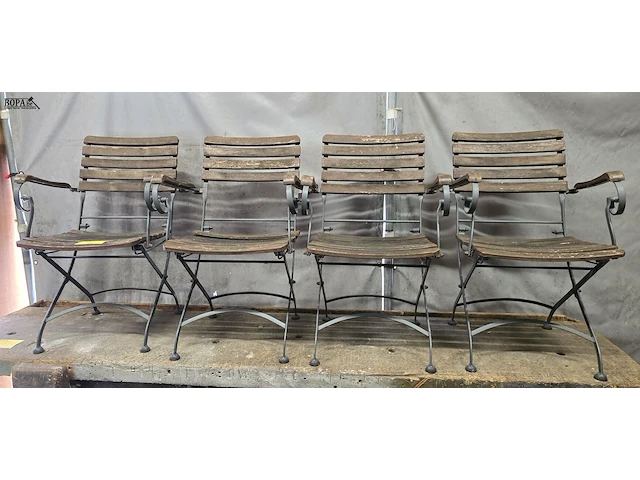 Lot 2 - opvouwbare tuinstoelen, houten zitting met metalen frame 4 s - afbeelding 1 van  5