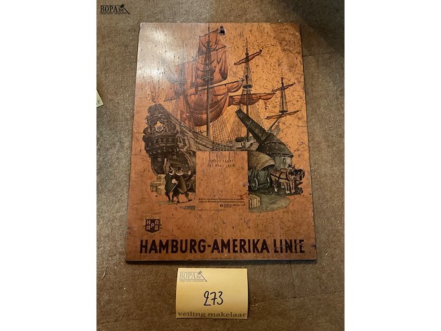 Lot 273 - houten kalenderplankje hamburg-amerika lijn (overzeese bootr - afbeelding 1 van  4