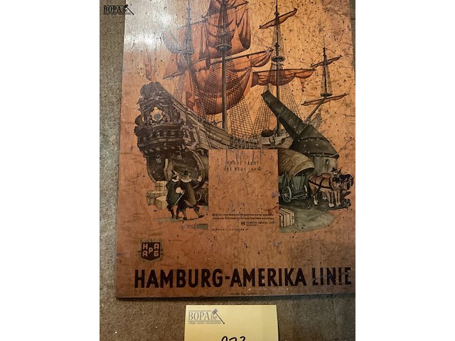 Lot 273 - houten kalenderplankje hamburg-amerika lijn (overzeese bootr - afbeelding 2 van  4