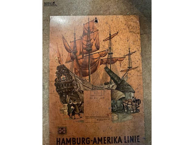 Lot 273 - houten kalenderplankje hamburg-amerika lijn (overzeese bootr - afbeelding 3 van  4
