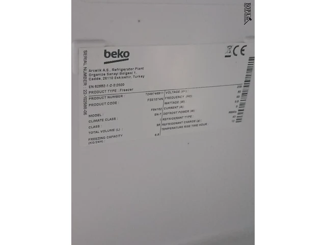 Lot 28 - diepvriezer beko - afbeelding 3 van  3