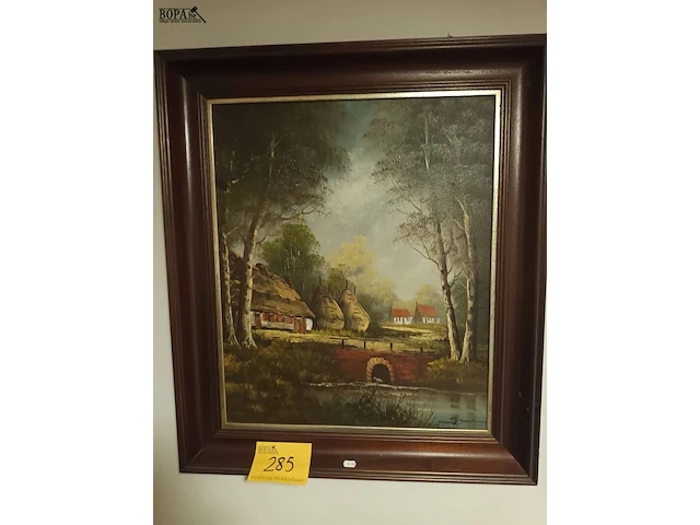 Lot 285 - schilderij hoeve met bruggetje - afbeelding 1 van  3