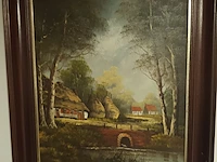 Lot 285 - schilderij hoeve met bruggetje - afbeelding 1 van  3
