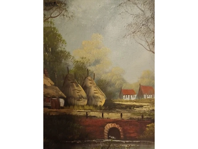 Lot 285 - schilderij hoeve met bruggetje - afbeelding 3 van  3