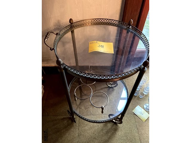 Lot 318 - ronde serveertrolley met 2 laden,verguld brons gebruikte sta - afbeelding 2 van  4