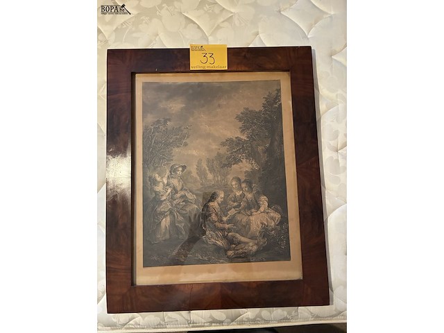 Lot 33 - mahoniehouten kader met prent spaanse les - afbeelding 1 van  3