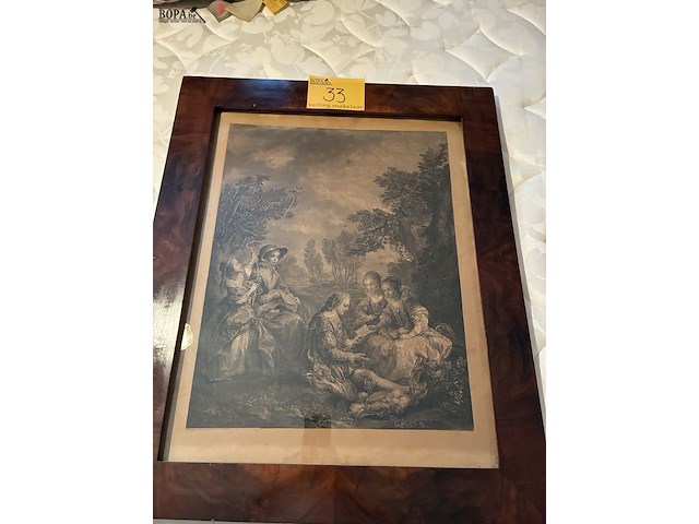 Lot 33 - mahoniehouten kader met prent spaanse les - afbeelding 2 van  3