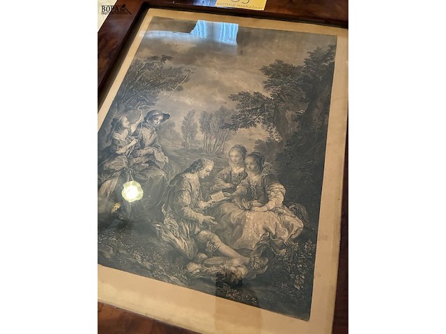Lot 33 - mahoniehouten kader met prent spaanse les - afbeelding 3 van  3