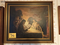 Lot 34 - schilderij lezen bij kaarslicht - afbeelding 1 van  3