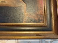 Lot 34 - schilderij lezen bij kaarslicht - afbeelding 2 van  3