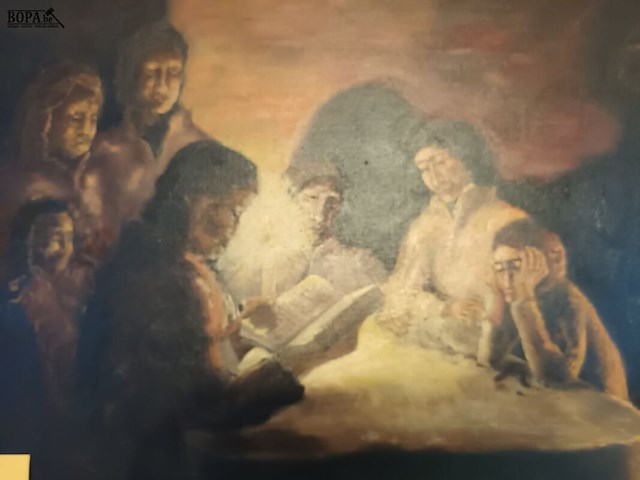 Lot 34 - schilderij lezen bij kaarslicht - afbeelding 3 van  3