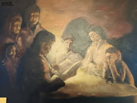 Lot 34 - schilderij lezen bij kaarslicht - afbeelding 3 van  3