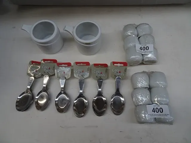Lot 36 x apero lepels + 12 x melkkommetjes + 2 x grote kom - afbeelding 1 van  2