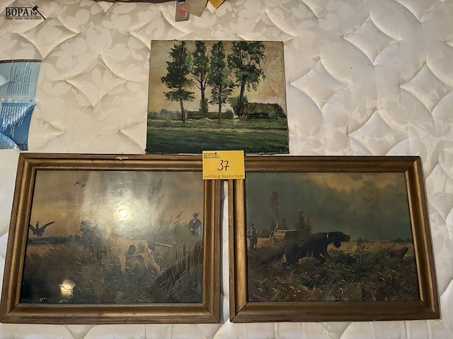 Lot 37 - kaders natuur en jachttafereel, 3 stuks - afbeelding 1 van  5