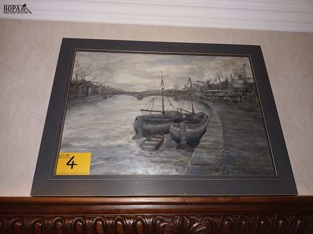 Lot 4 - schilderij boten aan de kade - afbeelding 1 van  3