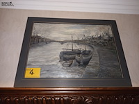 Lot 4 - schilderij boten aan de kade