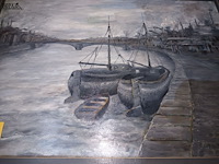 Lot 4 - schilderij boten aan de kade - afbeelding 3 van  3