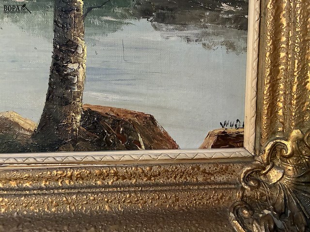 Lot 41 - schilderij huis in de bergen - afbeelding 2 van  7