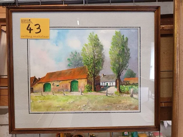 Lot 43 - schilderij hoeve - afbeelding 1 van  3