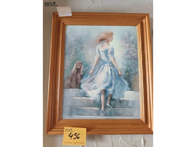 Lot 456 - schilderij meisje met hond - afbeelding 1 van  3