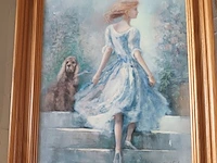 Lot 456 - schilderij meisje met hond - afbeelding 1 van  3