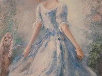 Lot 456 - schilderij meisje met hond - afbeelding 3 van  3