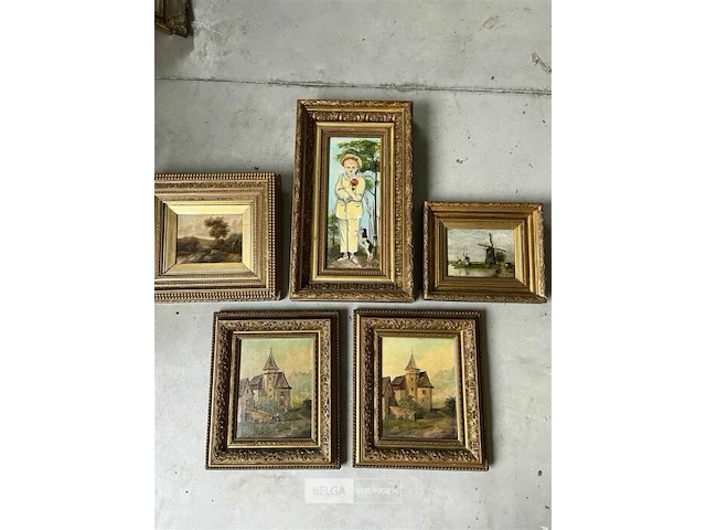 Lot 5 kleine schilderijen - verschillende kunstenaars - - afbeelding 1 van  8