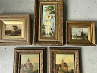 Lot 5 kleine schilderijen - verschillende kunstenaars - - afbeelding 1 van  8