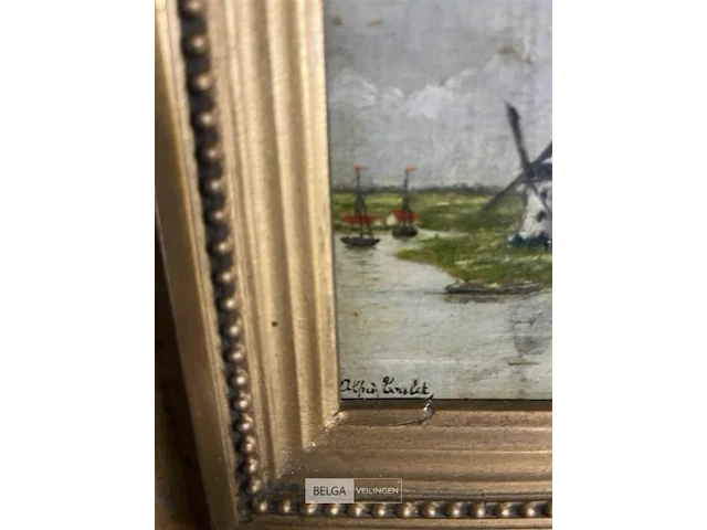 Lot 5 kleine schilderijen - verschillende kunstenaars - - afbeelding 8 van  8
