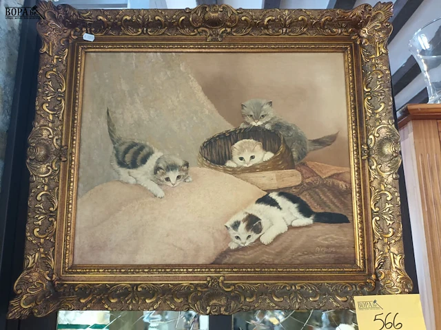 Lot 566 - schilderij met poezen - afbeelding 1 van  6