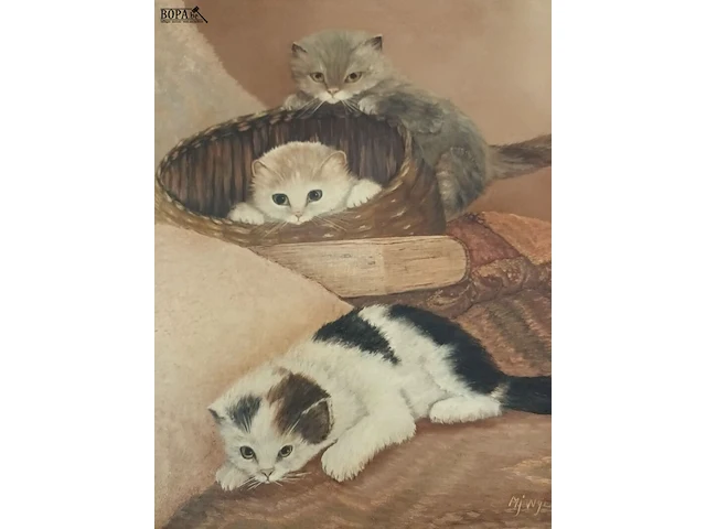 Lot 566 - schilderij met poezen - afbeelding 2 van  6