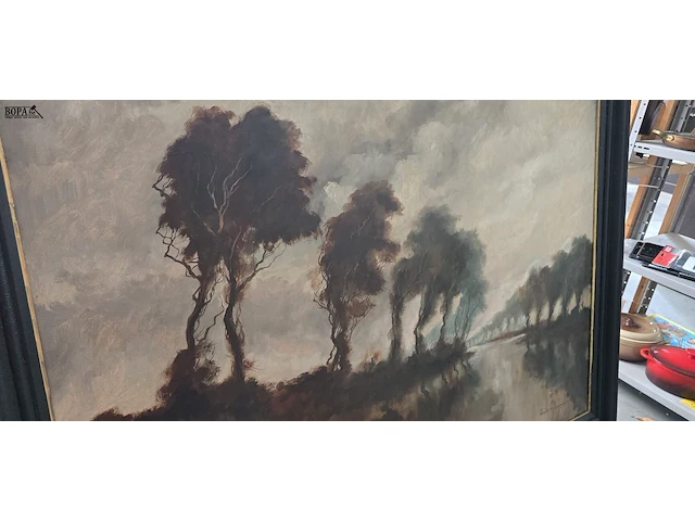 Lot 59 - landschapsschilderij olieverf op doek get emile lammers - afbeelding 2 van  4