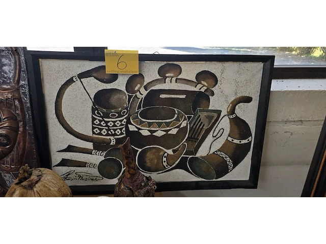 Lot 6 - afrikaanse deco en schilderij op doek get. 12 stuks - afbeelding 8 van  9