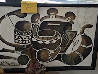 Lot 6 - afrikaanse deco en schilderij op doek get. 12 stuks - afbeelding 8 van  9
