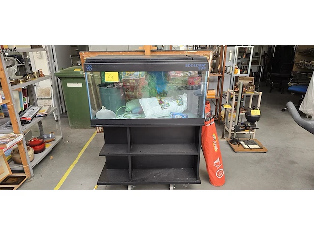 Lot 61 - grote aquarium op kast met toebehoren - afbeelding 1 van  7