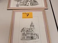 Lot 7 - kader met pentekening. 2 stuks
