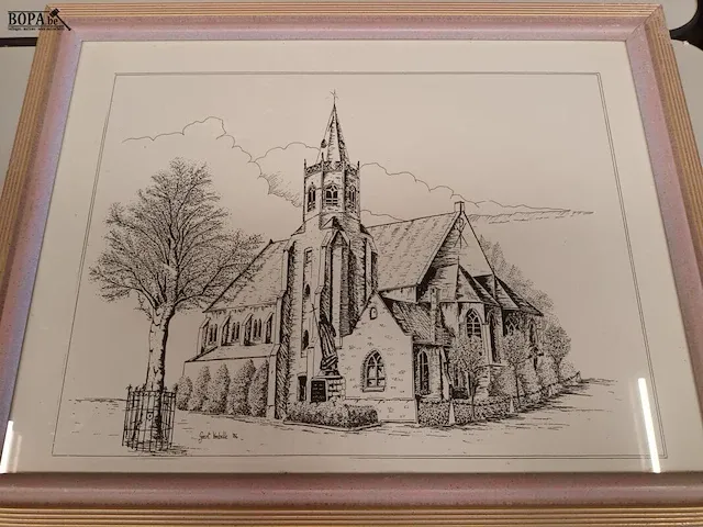 Lot 7 - kader met pentekening. 2 stuks - afbeelding 2 van  3