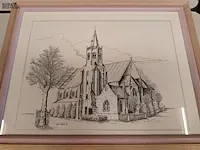 Lot 7 - kader met pentekening. 2 stuks - afbeelding 2 van  3