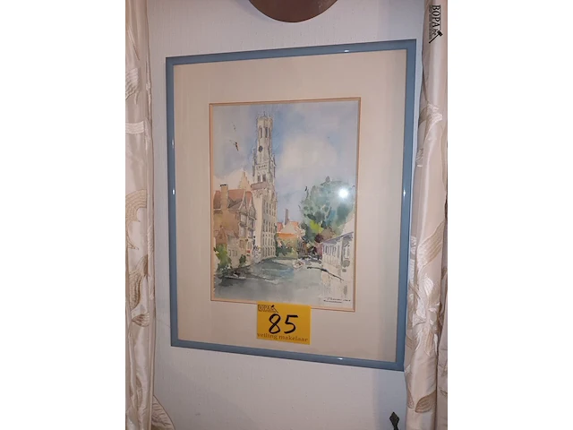 Lot 85 - kader met aquarel brugge - afbeelding 1 van  3