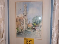 Lot 85 - kader met aquarel brugge - afbeelding 1 van  3