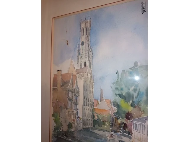 Lot 85 - kader met aquarel brugge - afbeelding 3 van  3