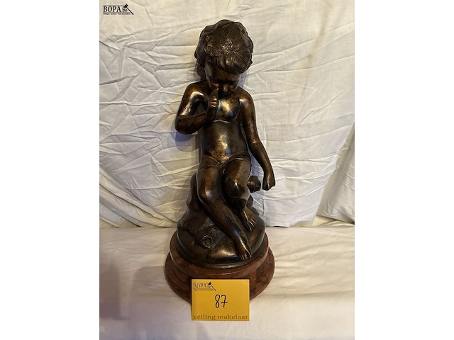 Lot 87 - beeld brons, marmeren voet, forbel, 'de stilte' - afbeelding 1 van  5