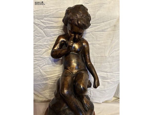 Lot 87 - beeld brons, marmeren voet, forbel, 'de stilte' - afbeelding 2 van  5