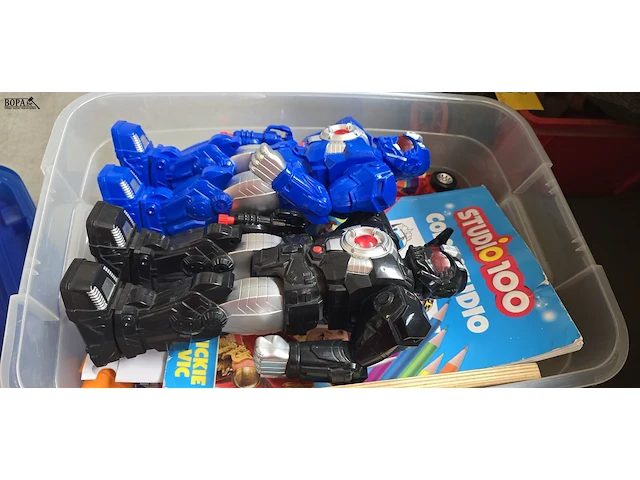 Lot 97 - speelgoed bouw blokken in box doos met divers speelgoed - afbeelding 4 van  5