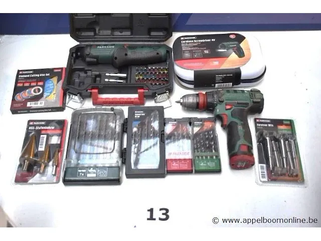 Lot div handgereedschappen parkside, wo accu schroevendraaier, multitool, lot div boren, bits, enz - afbeelding 1 van  4