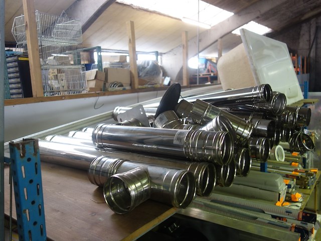 Lot rookafvoerbuizen inox (enkelwandig) + accessoires - afbeelding 2 van  3