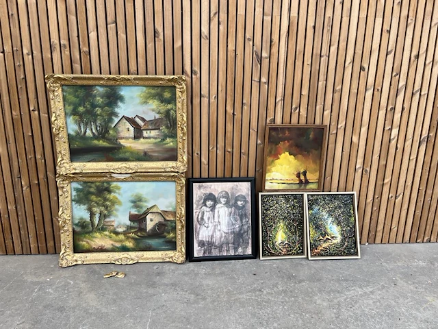 Lot van 6 schilderijen - afbeelding 1 van  9