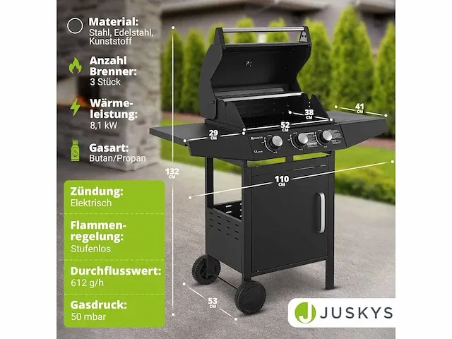 Louisiana gas bbq met 3 branders 8,1 kw - afbeelding 6 van  6